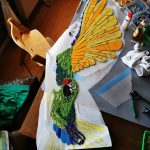 Papagei Ara grün green mosaic Tierpark Berlin Mosaik Terrassencafe Kakadu